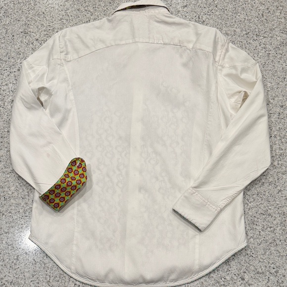 Men's Robert Graham White Patterned Shirt with Flip Cuff Size Large Embroidered - Picture 10 of 10
